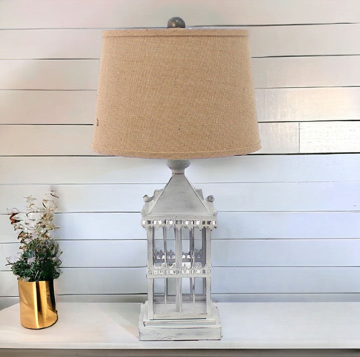 15" x 12" x 25.75" Gray Country Cottage Castle Table Lamp