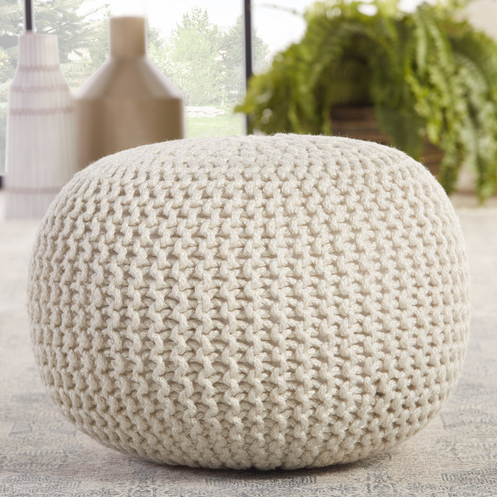 Jaipur Living Asilah Indoor/Outdoor Solid Cylinder Pouf, White