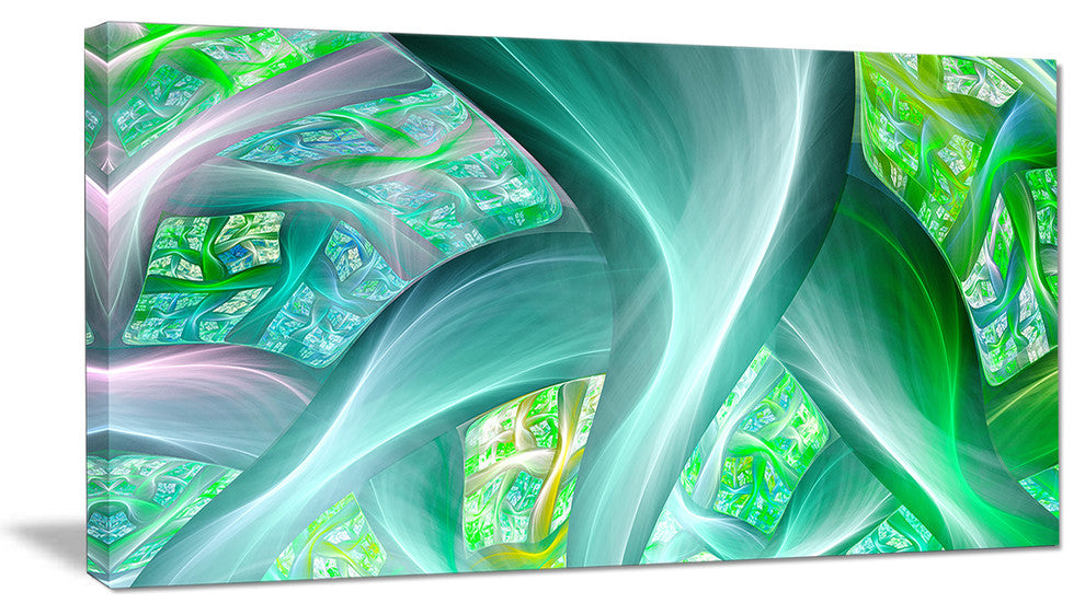Green Fractal Exotic Plant Stems, Abstract Wall Art Canvas, 40x20