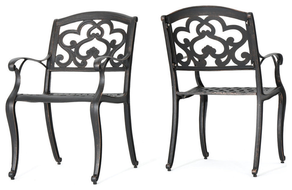 GDF Studio Augusta Outdoor Cast Aluminum Dining Chairs, Set of 2