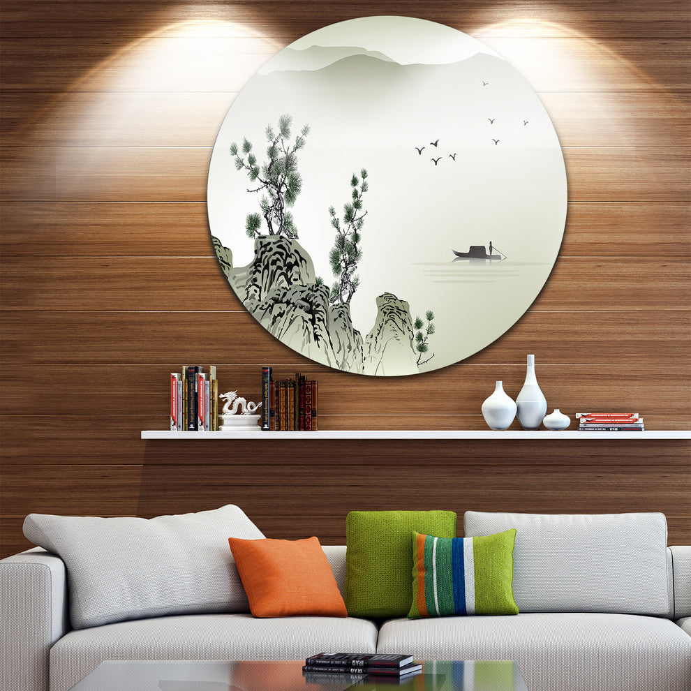 Mountains And Sea, Landscape Disc Metal Wall Art, 36"