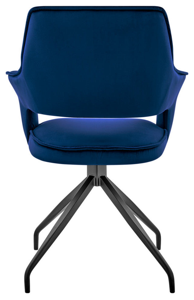 Hadley Dining Room Accent Chair, Velvet With Black Finish, Blue
