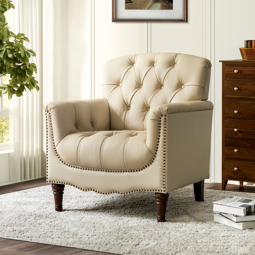 Bertram Genuine  Leather Armchair, Beige