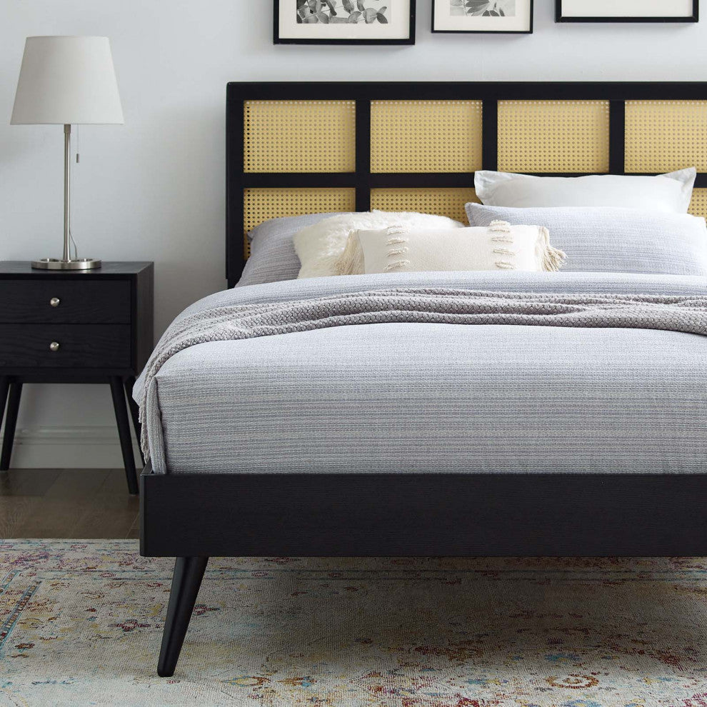 Sidney Cane and Wood King Platform Bed With Splayed Legs Black
