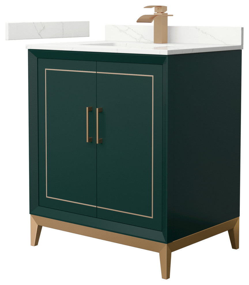 Marlena 30" Green Single Vanity, Quartz Top, 1-Hole, Bronze Trim