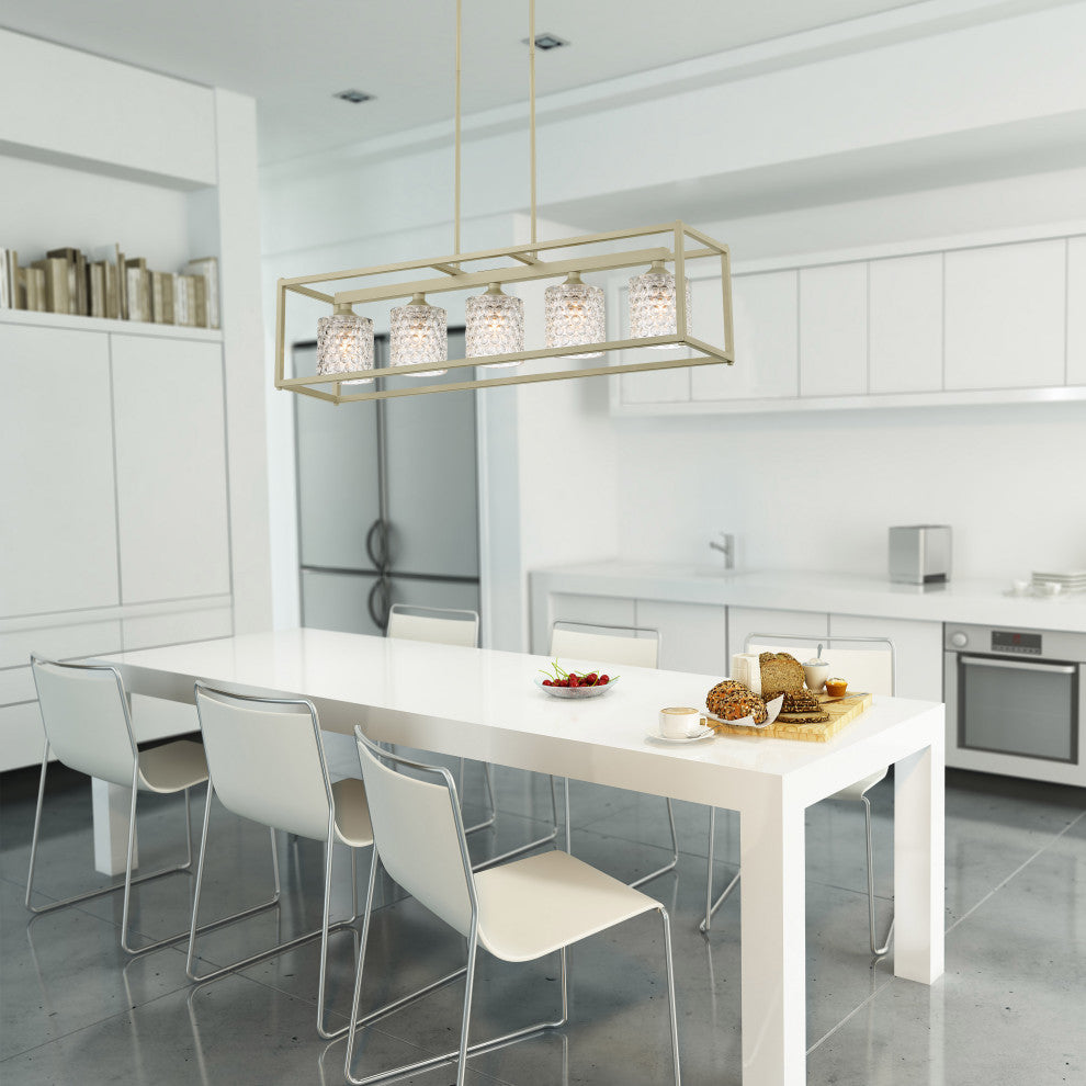 Elegant Cut Crystal Glass 5-Light Linear Pendant