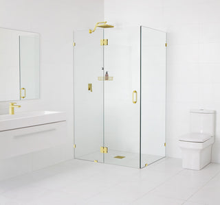 78"x58"x47" Frameless 90 Degree Shower Enclosure Glass Hinge, Polished Brass