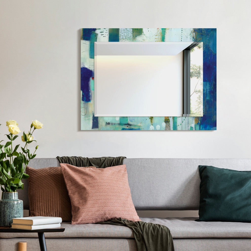 "Crore" Beveled Mirror on Printed Abstarct Tempered Art Glass, 40x30"