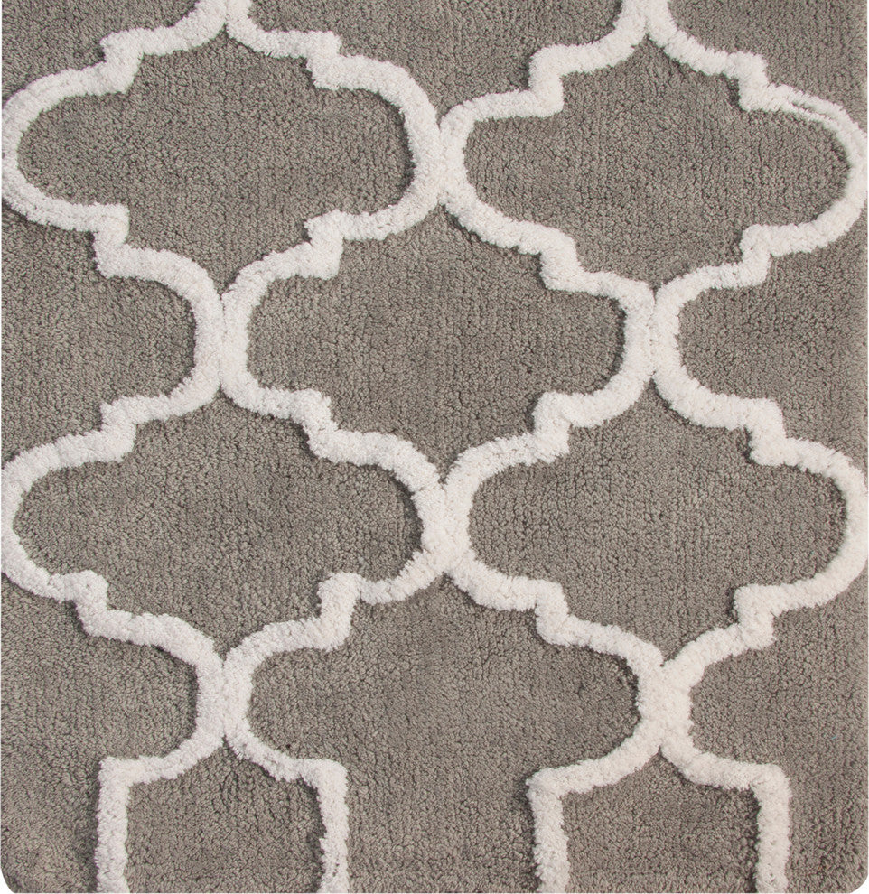 Cotton Dual Color Geometric Pattern Bath Rug, Gray, 50"x30"