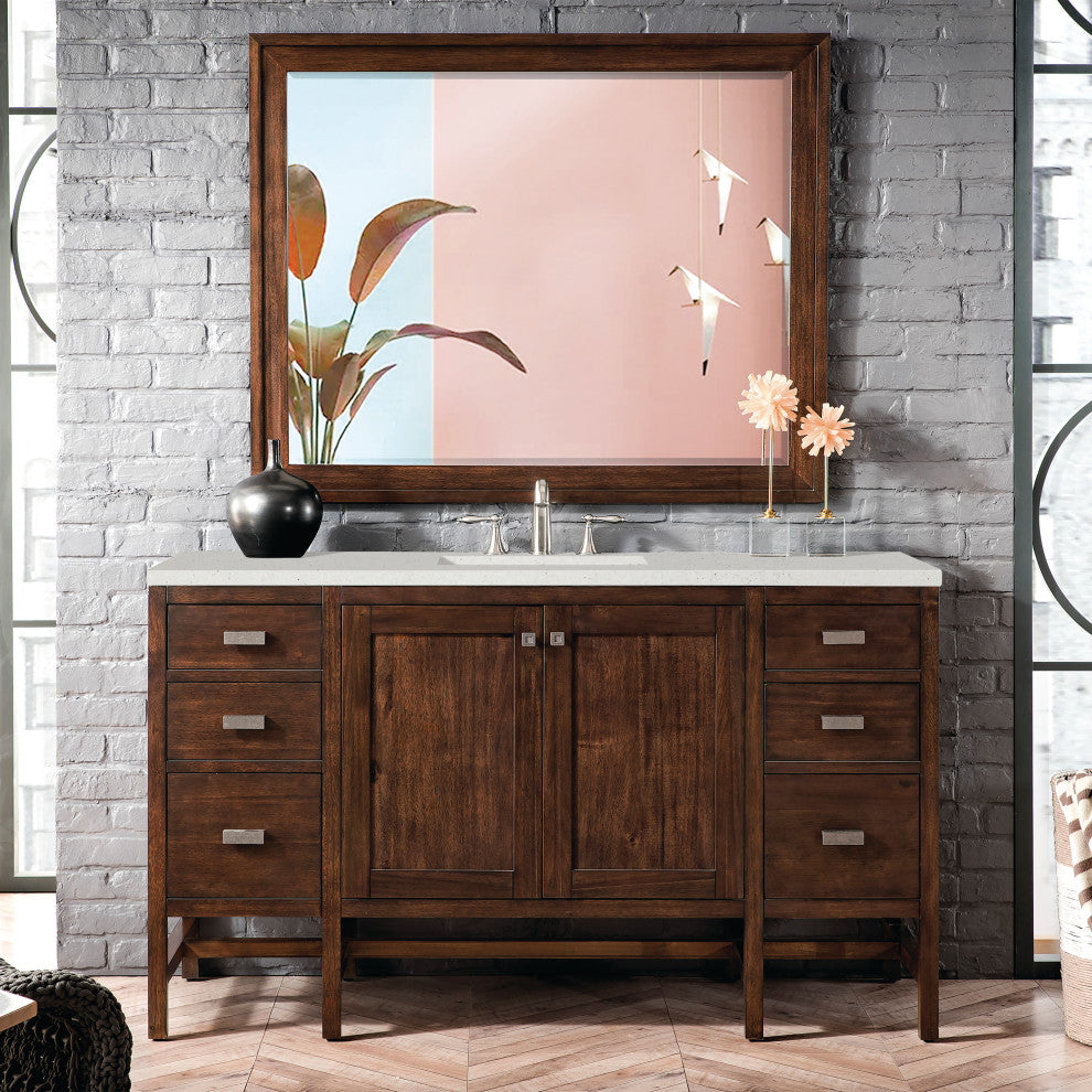 Addison 60" Single Vanity Cabinet, Glossy White, Mid-Century Acacia, Lime Delight, 3-Hole