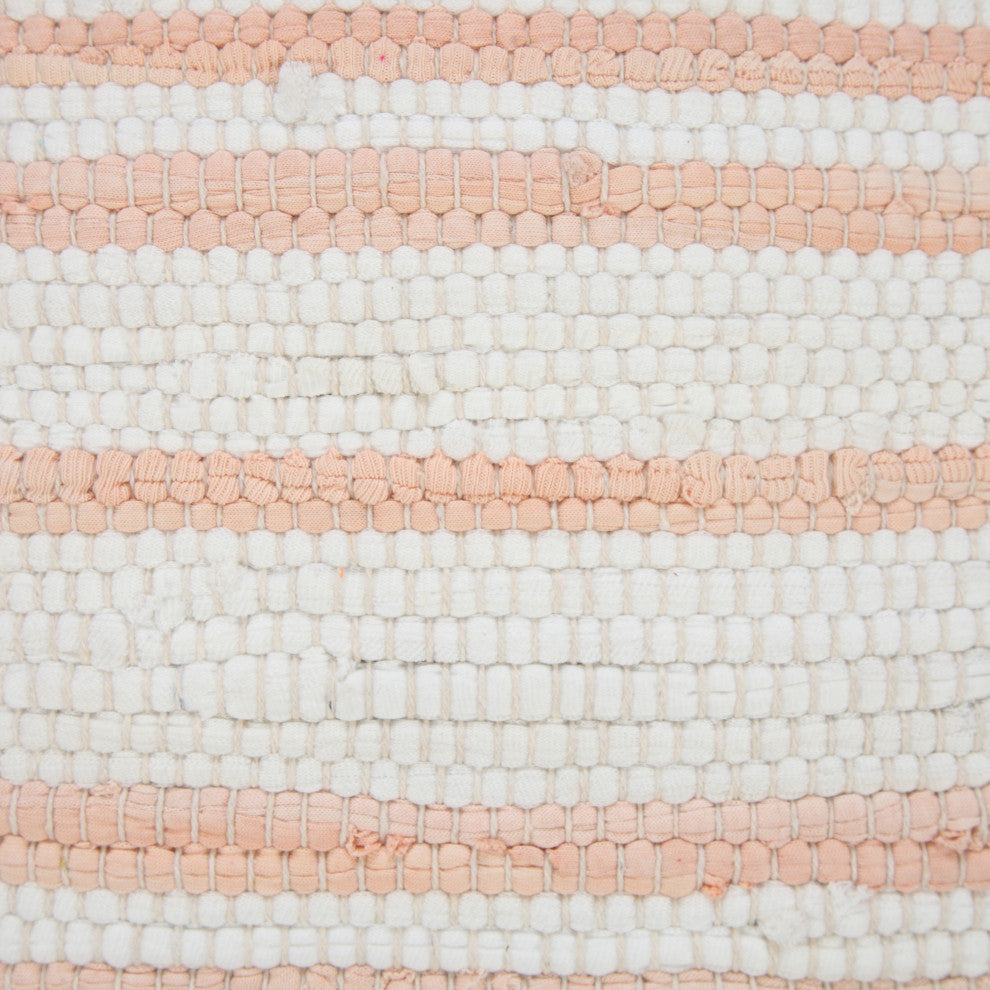 Coral Pink and White Striped Jute Bordered Throw Pillow