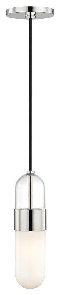Emilia LED Pendant - Polished Nickel Finish - Clear Glass Top Opal Glass Bottom