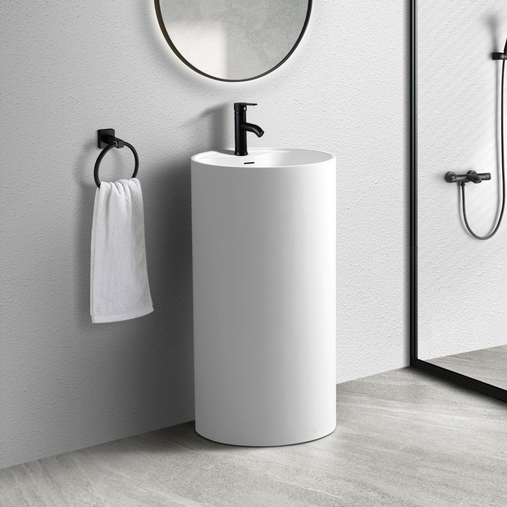 35.4'' Tall Stone Resin Circular Pedestal Bathroom Sink with Overflow