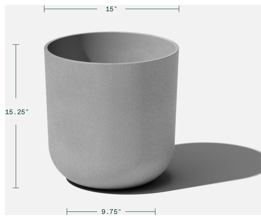 Pure Series Kona Planter, Grey, 15", 2 Pack