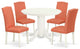 5Pc Rounded 42" Dining Table, Four Parson Chair, Pu Leather Color Pink Flamingo