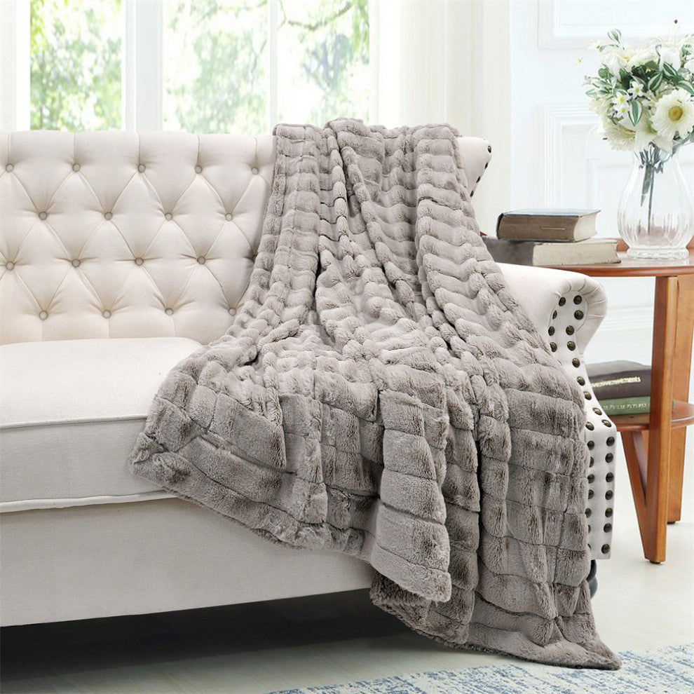 Super Mink Faux Fur Throw Blanket, Pure Cashmere, 50"x60"