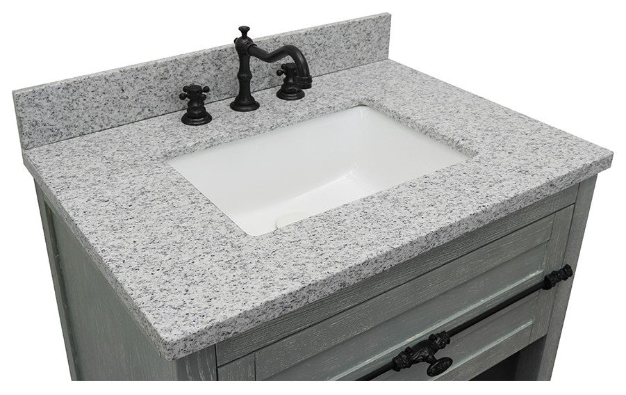 30" Single Vanity, Gray Ash, Gray Granite Top, Rectangle Sink