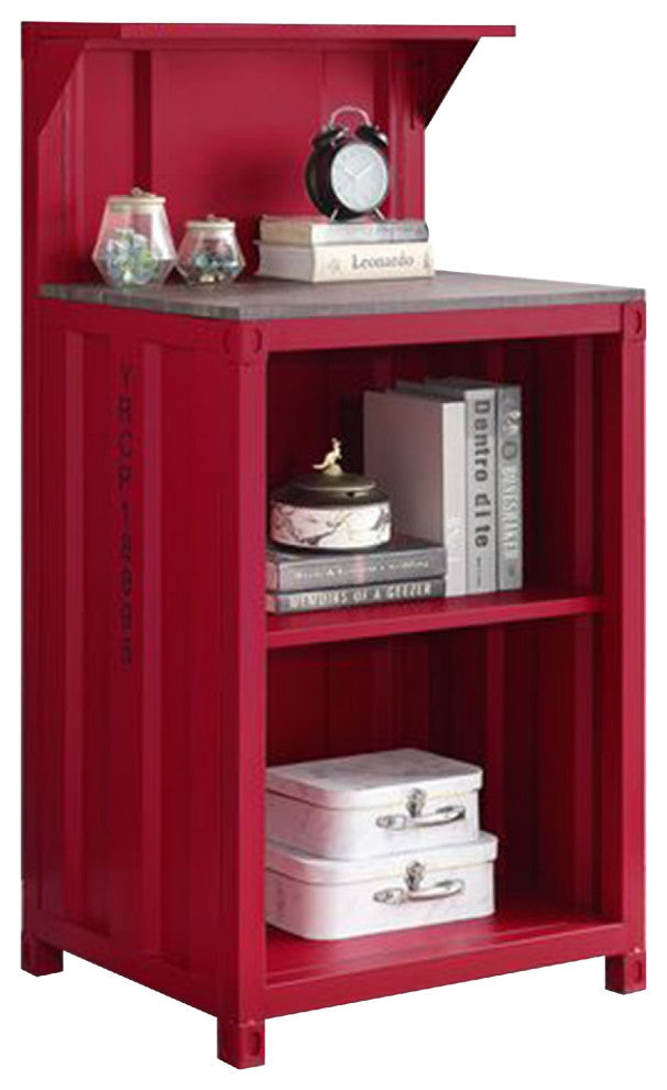Benzara BM269551 Reception Desk With Container Style and 3 Tier Shelves, Red