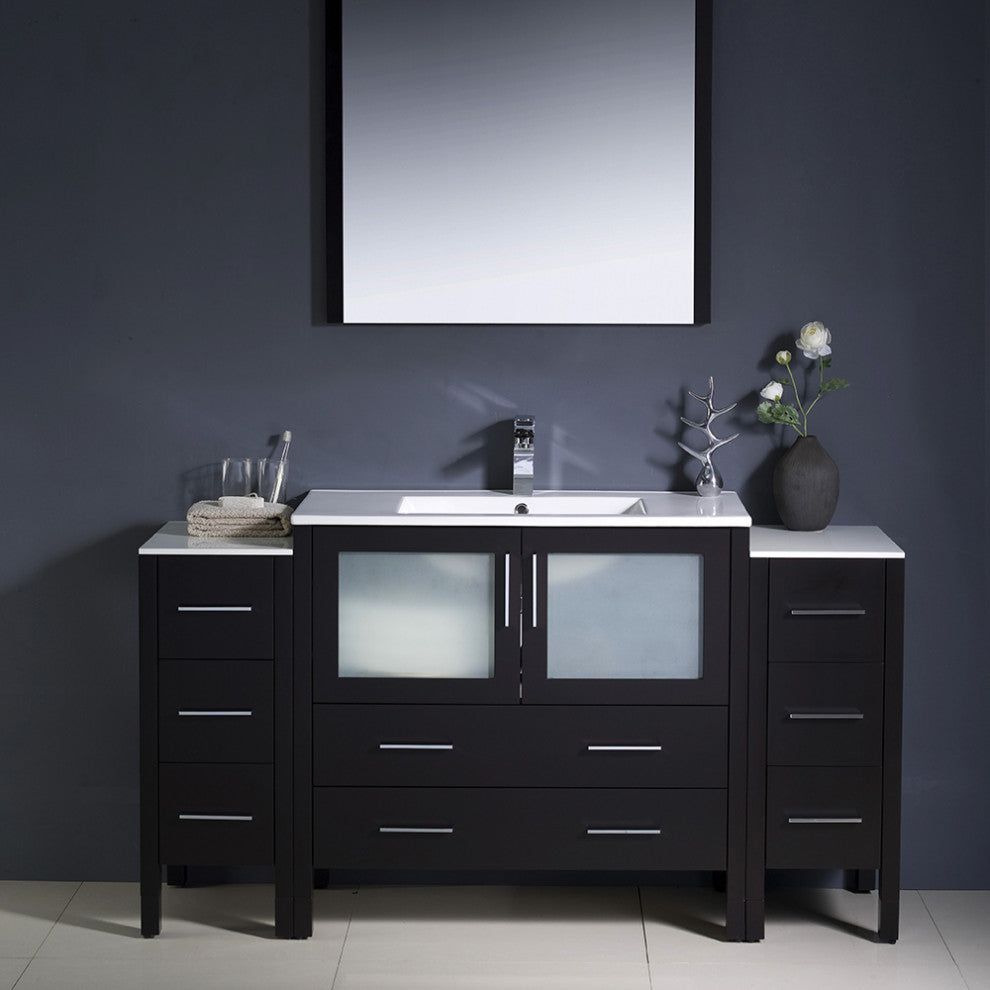 Fresca Torino 60" Espresso Modern Vanity, 2 Side Cabinets and Integrated Sink