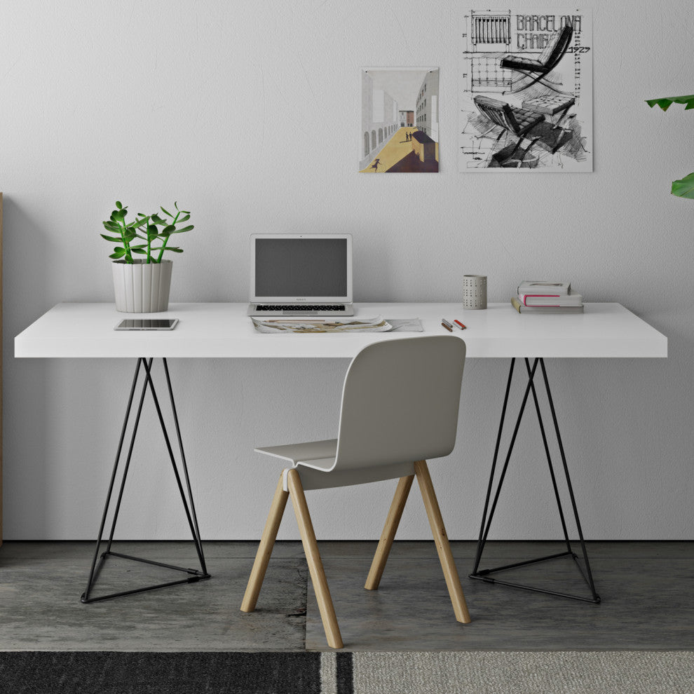 Modern Home Office Wire Leg Desk, White/Black Leg