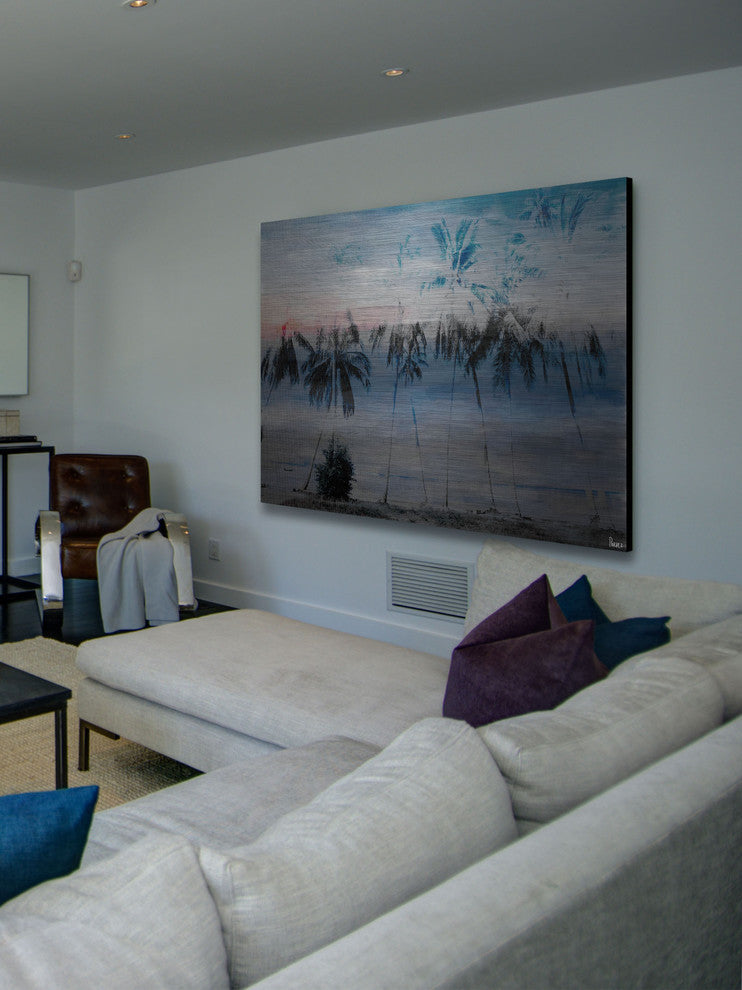 "Blue Palms" Print on Brushed Aluminum, 36"x24"