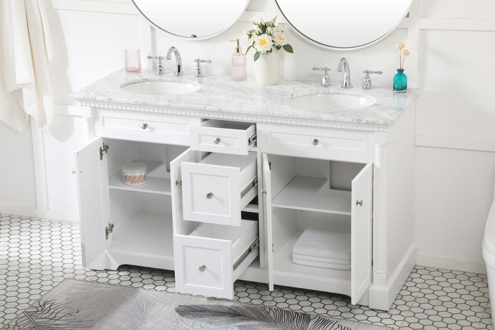 Home Living 21.5" Transitional Black-Light Bathroom Vanity, White, 60