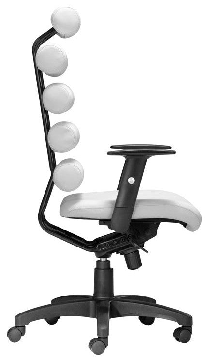 Modern Office Chair, Padded Seat & Unique Shaped Back With Lumbar Support, White