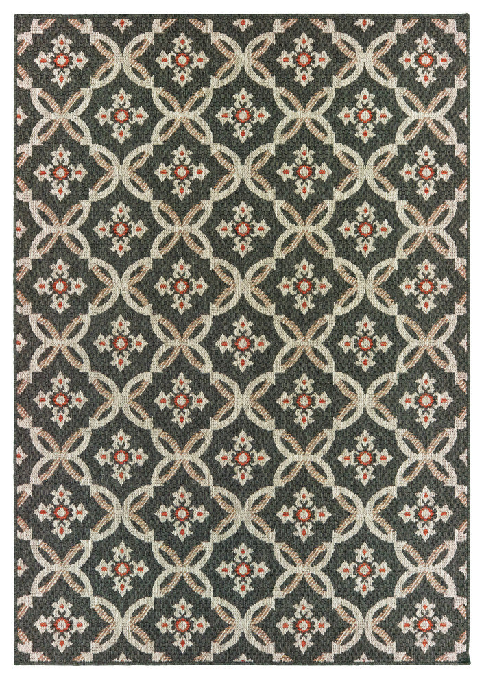 Oriental Weavers Latitude Grey/ Orange Geometric Indoor/Outdoor Rug 7'10"X10'