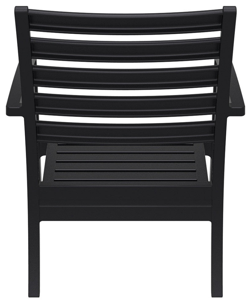 Artemis XL Club Chair, Set of 2, Black With Acrylic Fabric Charcoal Cushions