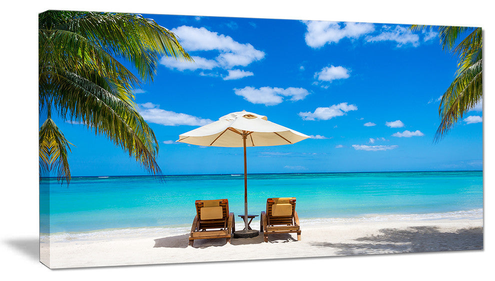 "Turquoise Beach With Chairs" Seashore Canvas Photo Print, 40"x20"