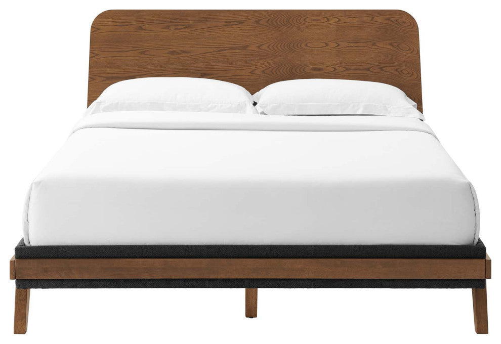 Platform Bed Nightstand Set, Queen Size, Walnut, Wood, Modern, Mid Century