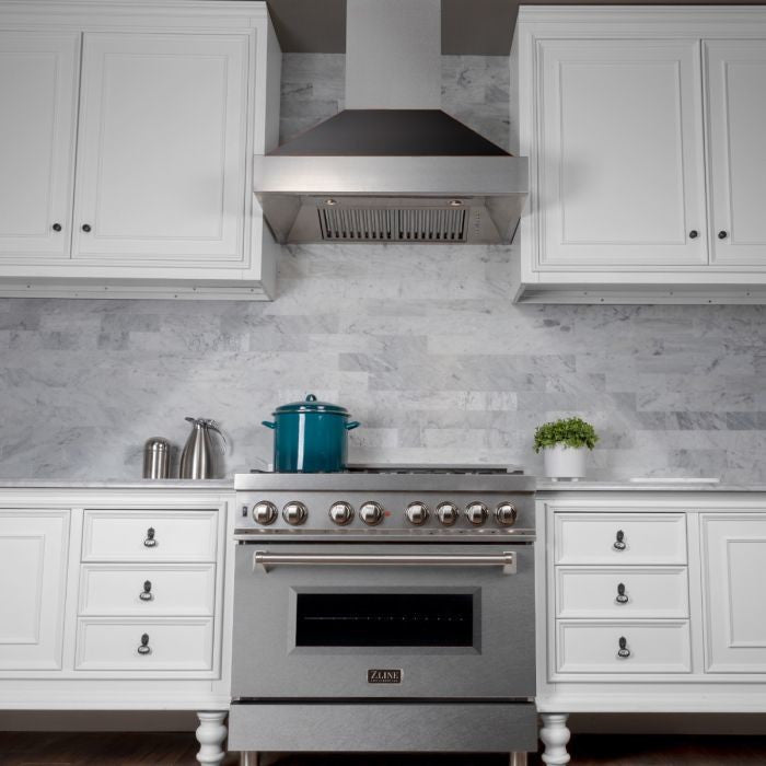 Ducted DuraSnow Stainless Steel Range Hood with Oil Rubbed Bronze Shell