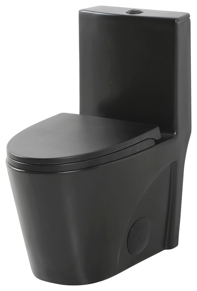 Fine Fixtures Dual-Flush Elongated One-Piece Toilet With High Efficiency Flush, Matte Black