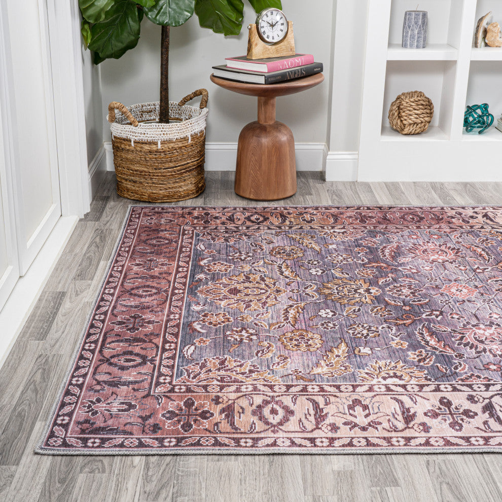 Victoria Ornate Persian Machine Washable Indoor Area Rug, Brwon/Gray, 4 X 6