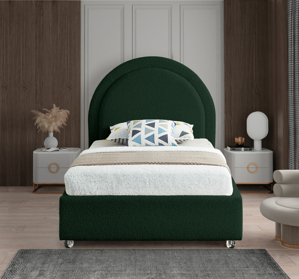 Milo Velvet Upholstered Bed, Green, Twin