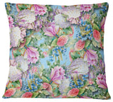 Pink Flower Pattern On Blue Floral Throw Pillow, 16"x16"