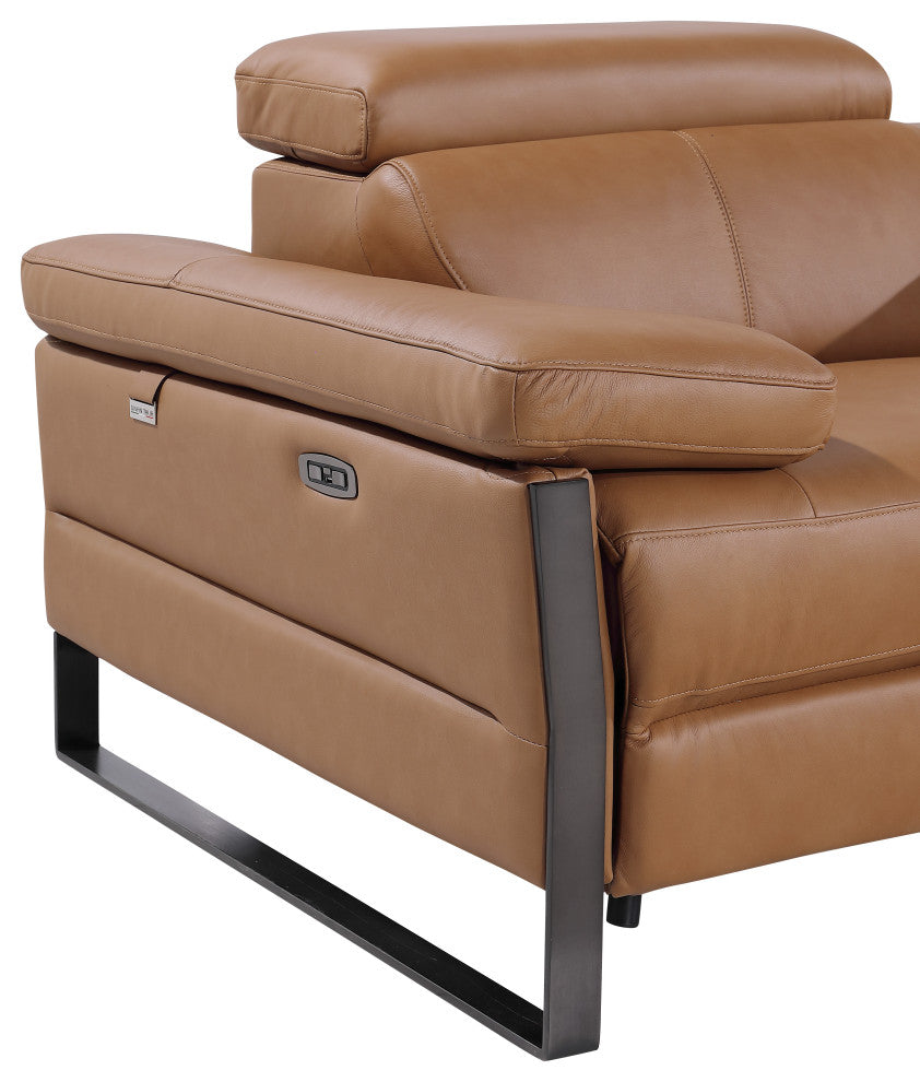 Antonio Italian Leather Power Reclining Arm Chair, Cognac