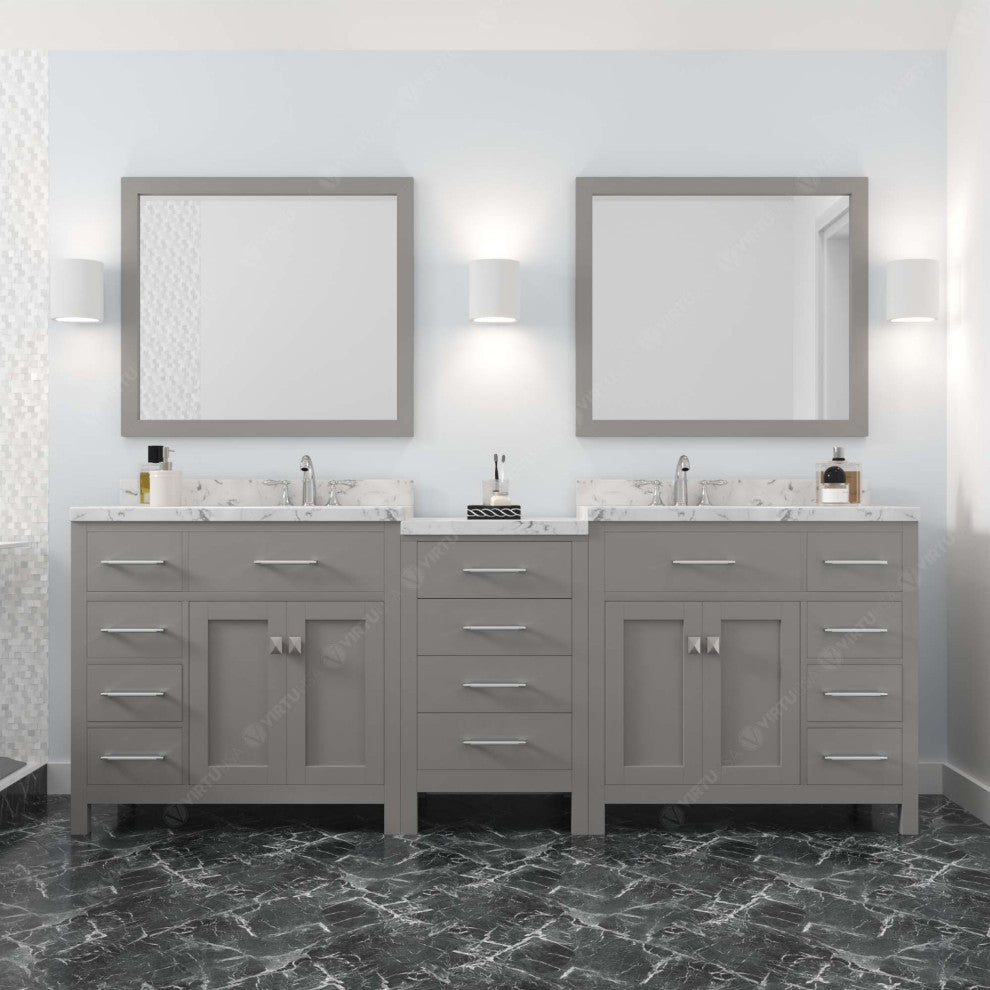 Caroline Parkway 93" Bath Vanity, Gray With Marble Quartz Top