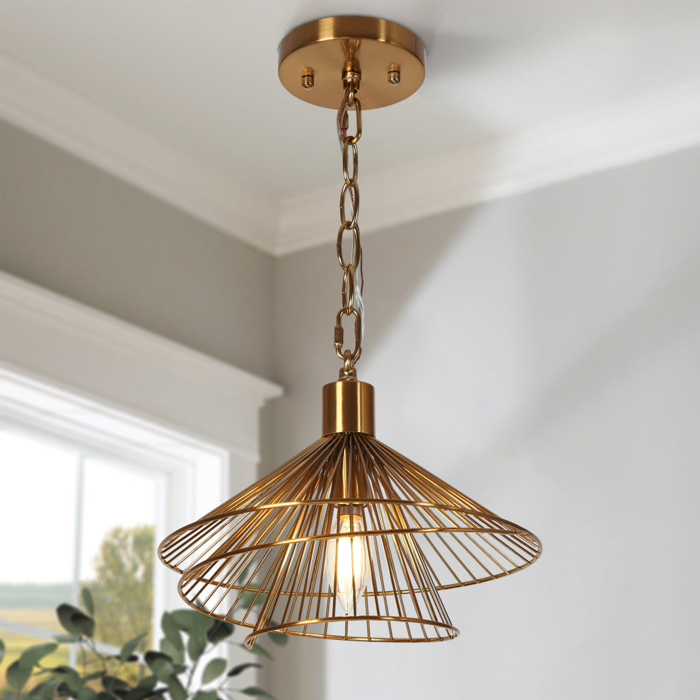 LNC Artmatrwer 1-Light 11" Modern Geometric Metal Pendant Light, Brass