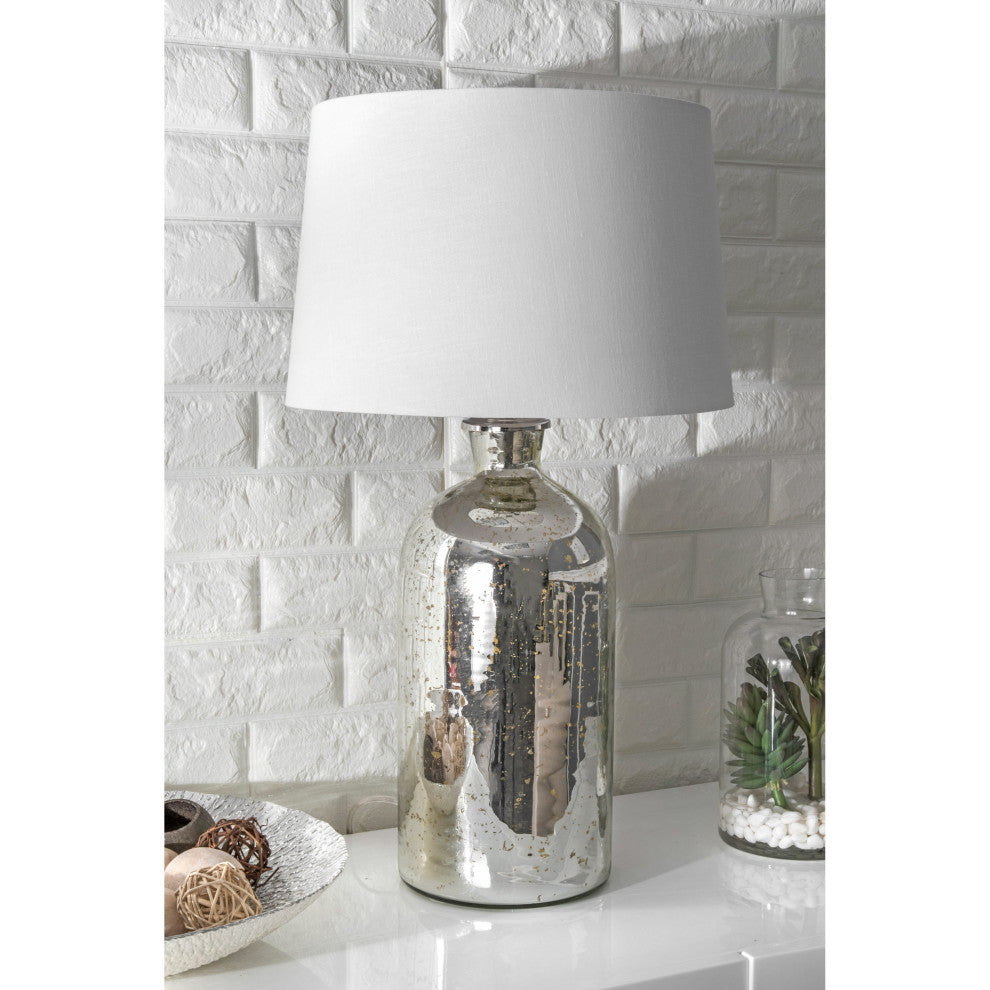 Nuloom Mercury Glass Cotton Shade Silver Finish 3-Way Switch Table Lamp, 28"