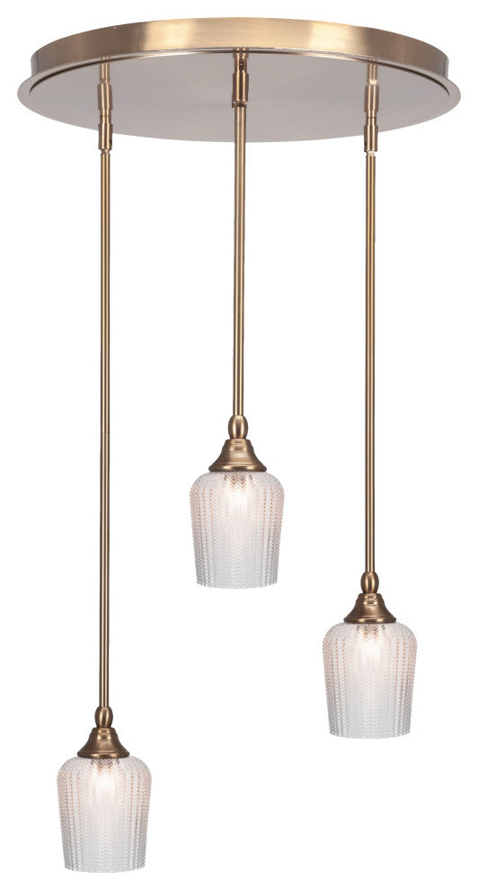 Empire 3-Light Cluster Pendalier, New Age Brass/Clear Textured