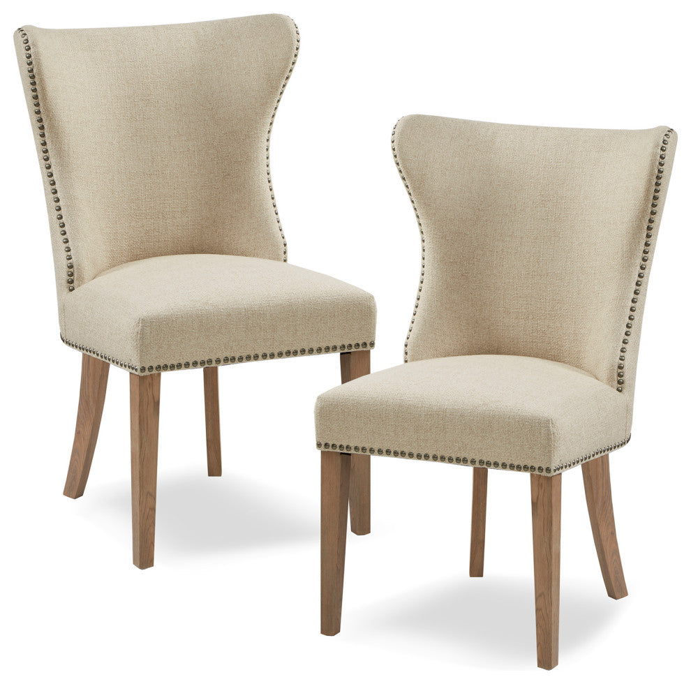 Madison Park Skylar Curved Wing Nailhead Side Dining Chair, Cream, Set of 2