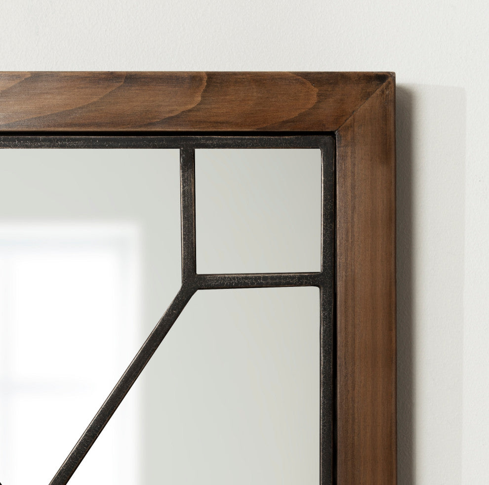 Mavis Framed Wall Mirror, Rustic Brown, 16x42