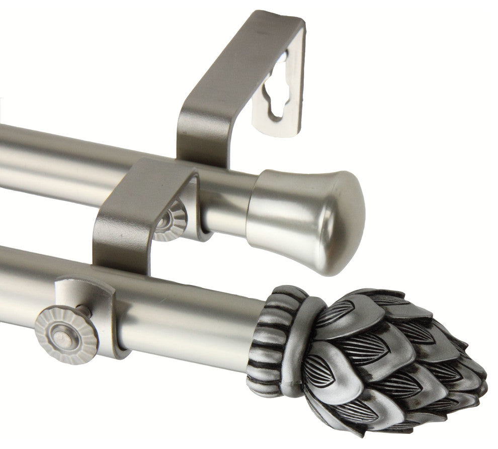Bud Double Curtain Rod, Satin Nickel, 48"-84"