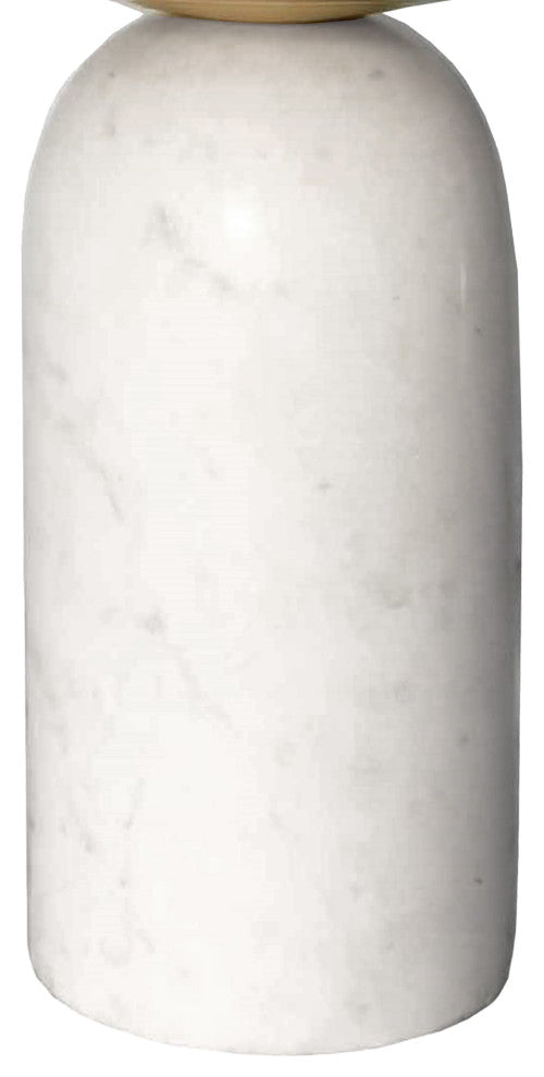 Benzara UPT-272904 Accent End Table With Cylindrical Marble Base, Brass, White