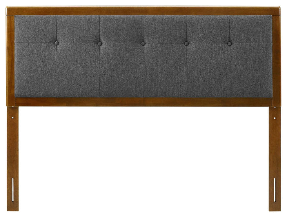 Tufted Headboard, Full Size, Wood, Fabric, Brown Walnut Gray, Modern