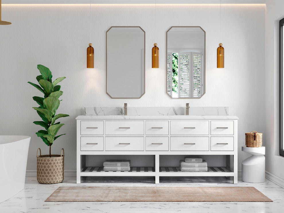 Parker 84 Double Sink Bath Vanity in White 1.5" Calacatta Laza