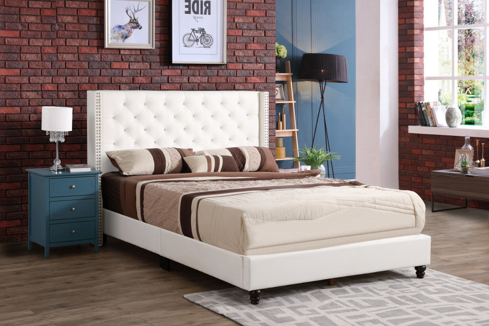 Mina Upholstered Faux Leather Bed, White, King