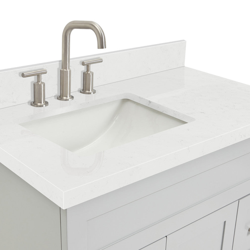 Ariel Hamlet 36" Single Left Rectangle Sink Bathroom Vanity, Carrara Quartz