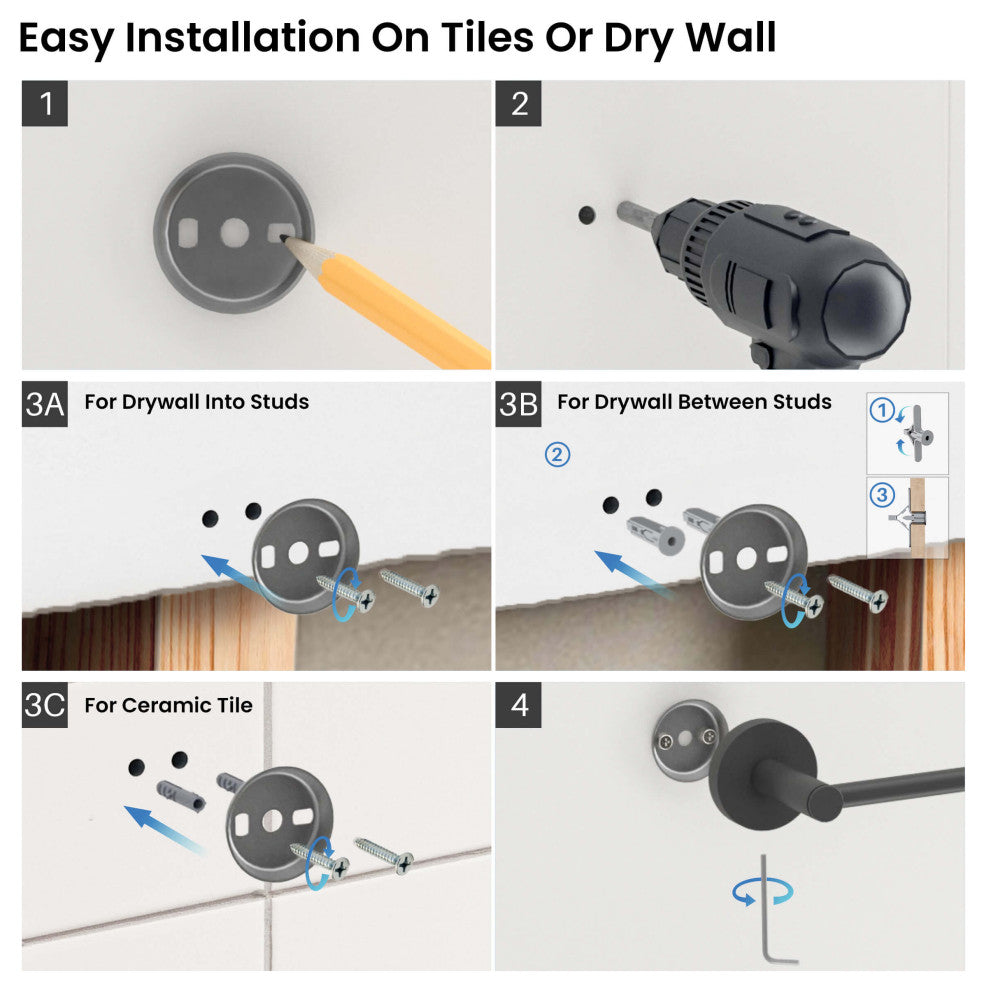 Circular 5-Piece Bathroom Hardware Set, Matte Black